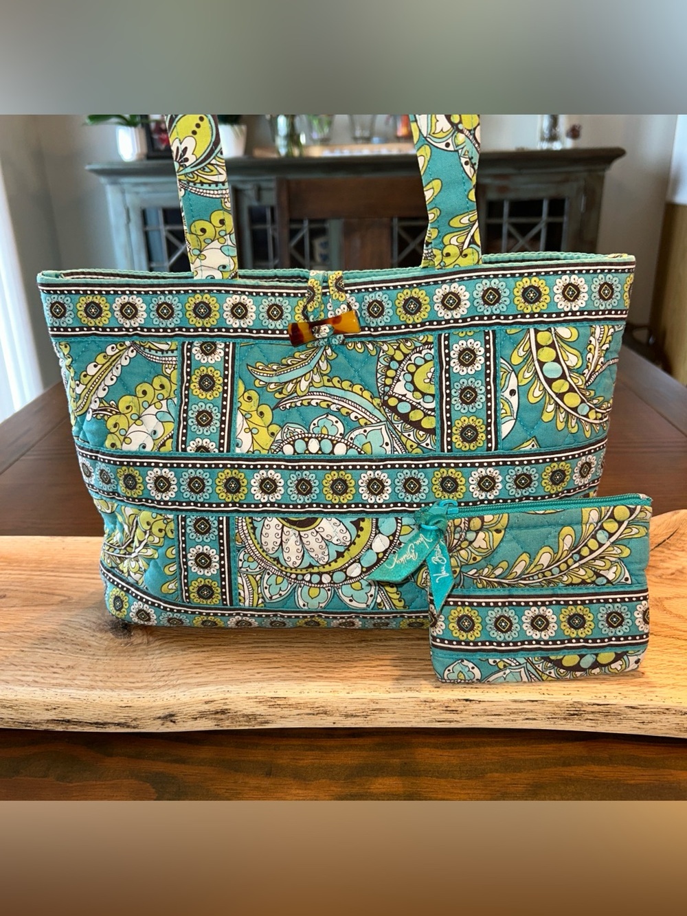 Vera Bradley Teal Peacock Paisley Tote with Matching Pouch